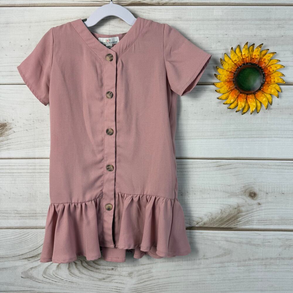 Bailey's Blossoms Girls Pink‎ Button Front Ruffle Hem Dress Size 3T